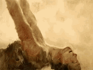 it is a painting of a woman laying on her back with her legs up .