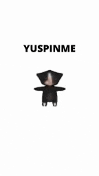 a black cat is standing on a white background with the word yuspinme on it .