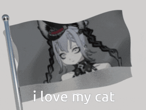 a flag that says i love my cat with a picture of a girl