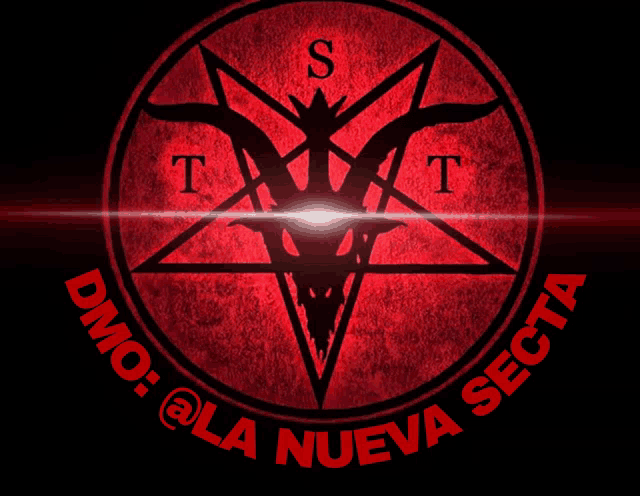 a pentagram with a goat in the center and the words dmo @ la nueva secta around it