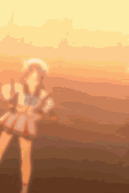 a girl in a school uniform is dancing in a field