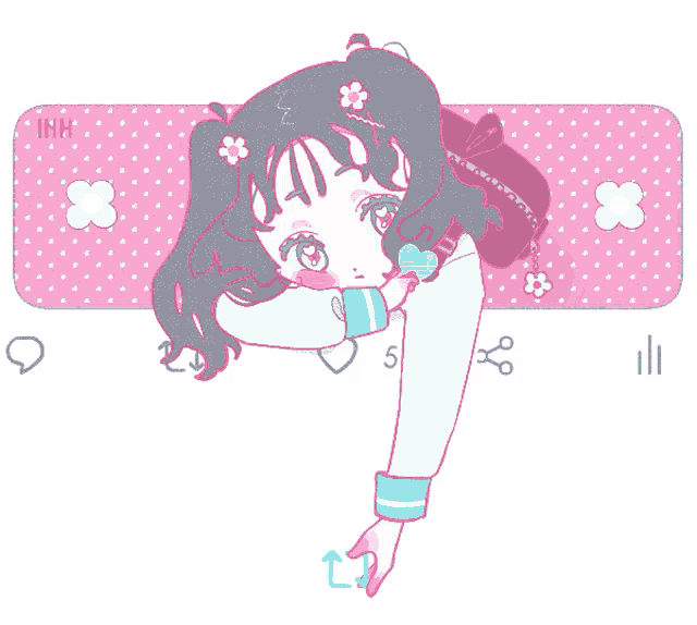 a drawing of a girl holding a donut with the number 5 in the corner