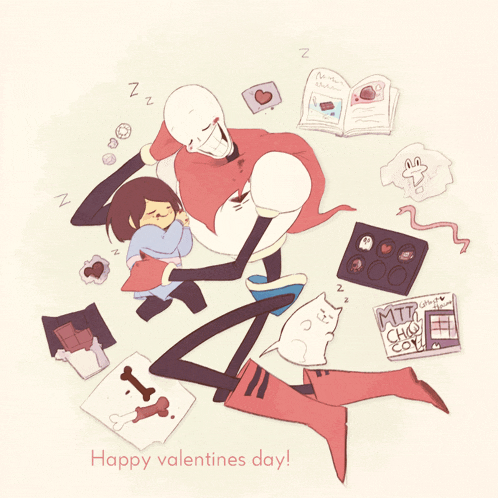 a happy valentine 's day greeting card with a skeleton and a girl