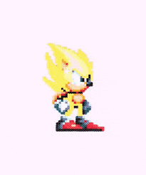 a pixel art of a sonic the hedgehog in a super form .