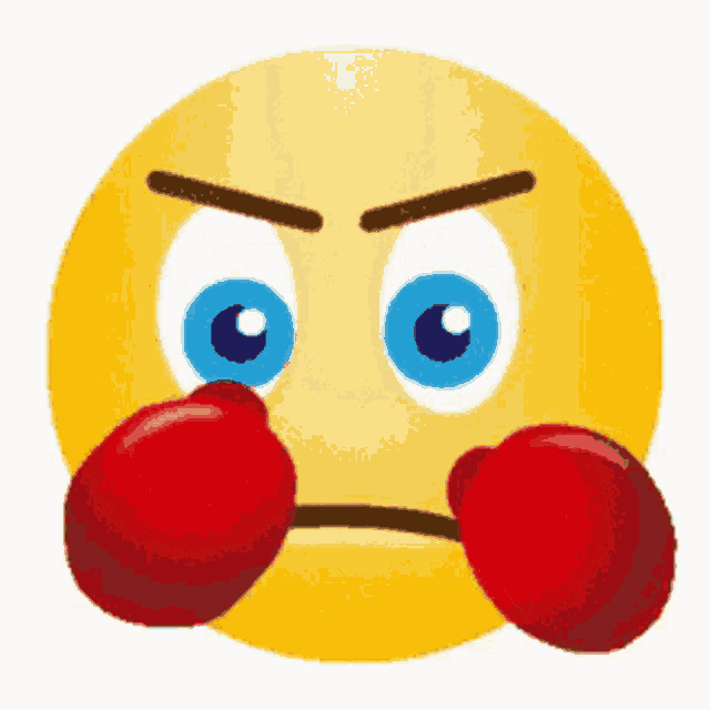 a yellow smiley face with boxing gloves on its face .