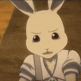 a close up of a cartoon rabbit wearing suspenders and a shirt .