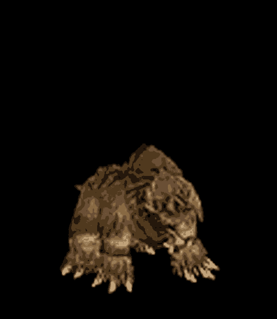 a statue of a bear with a black background is dancing