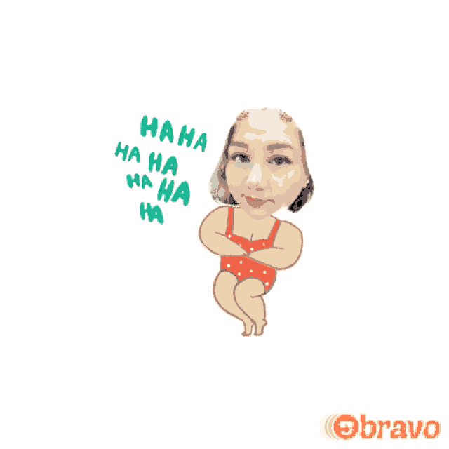 a cartoon of a woman in a bathing suit with the words " haha ha ha ha ha ha "
