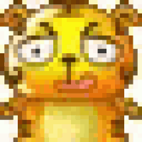 a pixel art illustration of a cartoon tiger with headphones on .