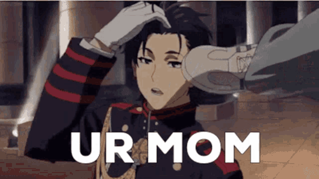 a man in a military uniform has ur mom written on the bottom of his face