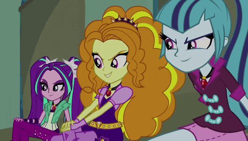a cartoon drawing of three girls with different hair colors