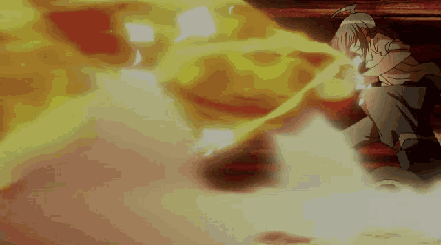 a cartoon character is surrounded by a huge fireball