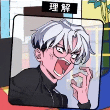a cartoon drawing of a boy with white hair and glasses