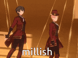 a couple of anime characters are dancing and the word millish is on the screen