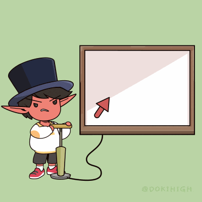 a cartoon character with a top hat pumping up a chart