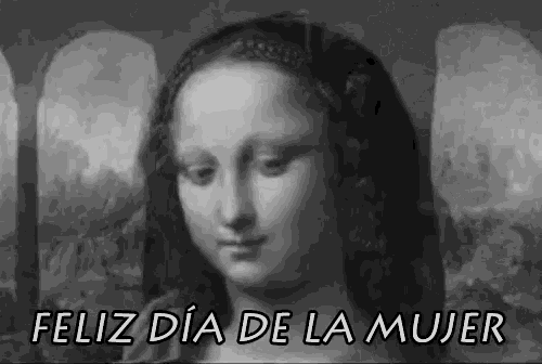 a black and white painting of a woman with the words feliz dia de la mujer in white letters