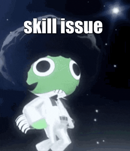 a cartoon character with an afro and the words skill issue written on it