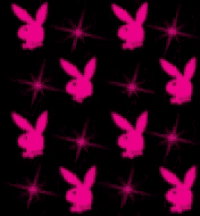 a pattern of pink playboy bunny heads on a black background
