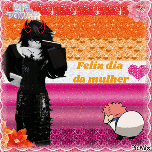 a picture of a girl with a knife and the words feliz dia da mulher on the bottom