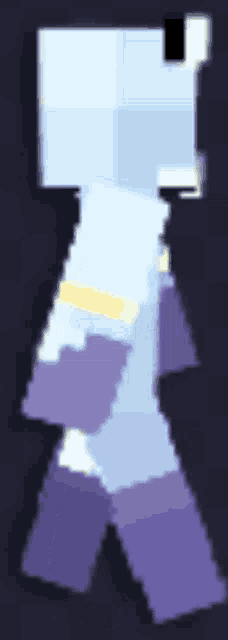 a pixel art drawing of a person with a blue and purple outfit