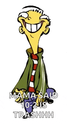 a cartoon character with a big smile on his face is standing next to a white background .