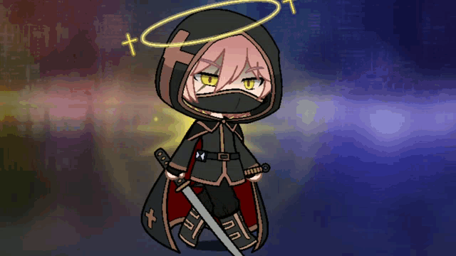 a drawing of a girl with a sword and a halo around her head