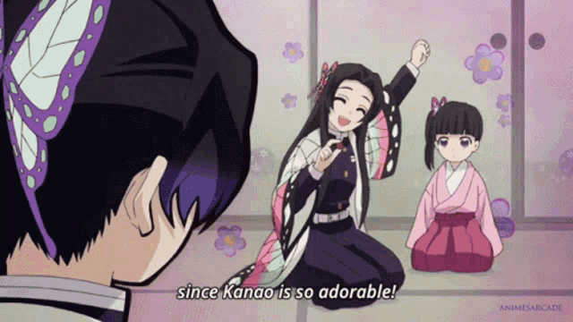a girl in a kimono says since kanao is so adorable in a cartoon
