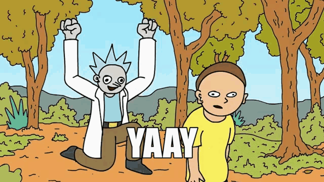 a cartoon of rick and morty with the word yaay on the bottom