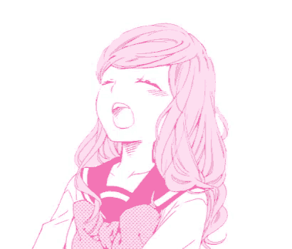 a drawing of a girl with pink hair and a heart above her head