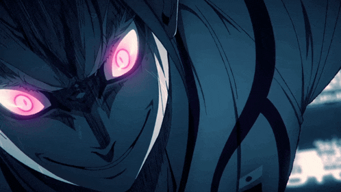 a close up of a person with pink eyes