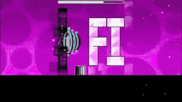 a video game is being played on a purple background with the letter f on it .