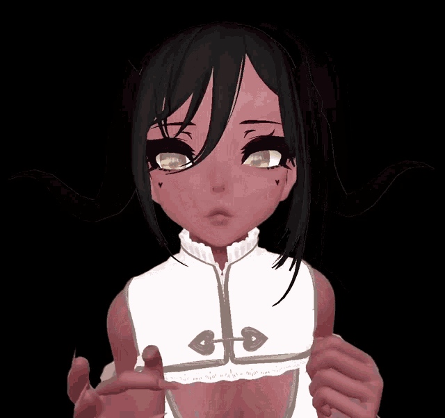 a close up of a girl 's face with a white jacket on