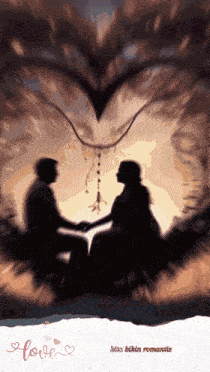 a silhouette of a man and a woman holding hands with the word love on the bottom