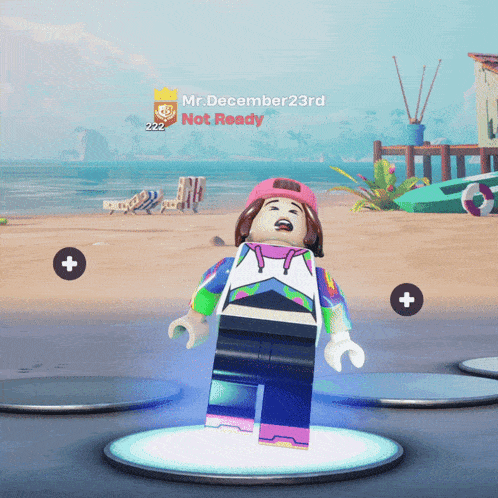 a lego character is standing in front of a beach and says mr. december23rd