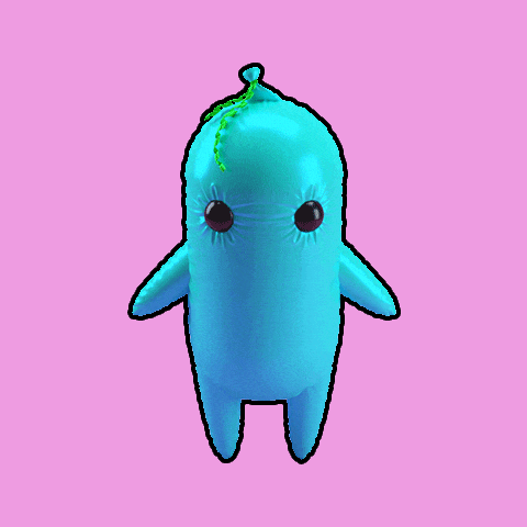 a blue cartoon character with a green plant on its head