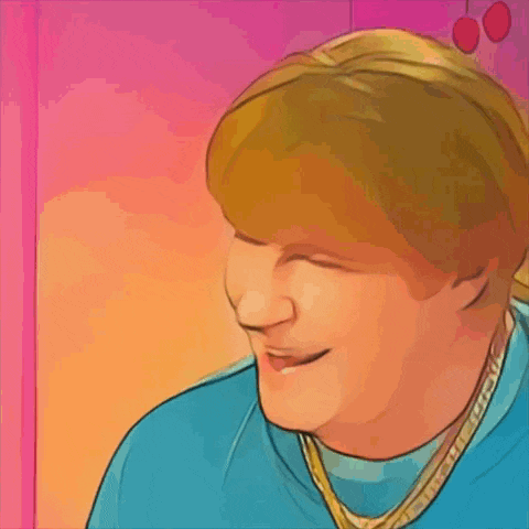 a cartoon drawing of a woman laughing with two cherries behind her