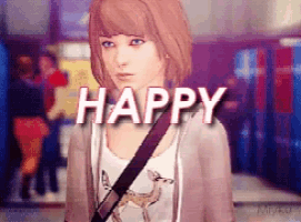 a girl in a video game says happy