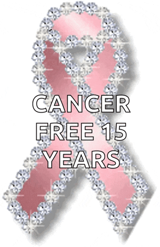 a pink ribbon with the words cancer free 15 years