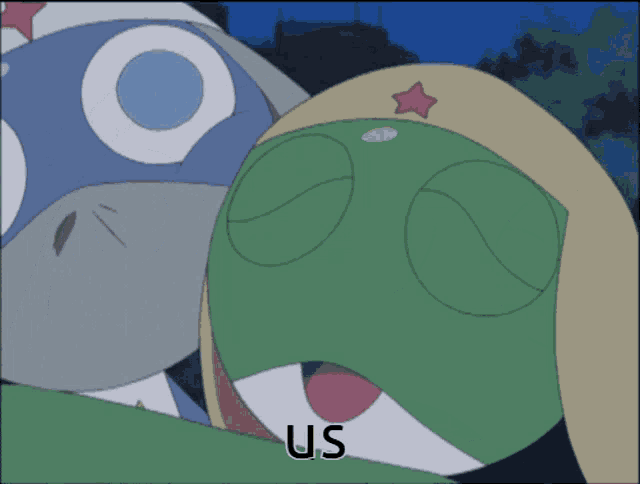 a couple of cartoon characters with the word us in the corner