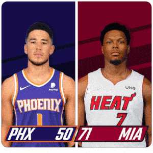 two basketball players from the phoenix suns and the heat are standing next to each other