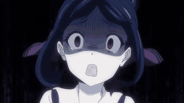 a close up of a girl 's face with a surprised expression .
