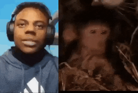 a man wearing headphones is next to a monkey .