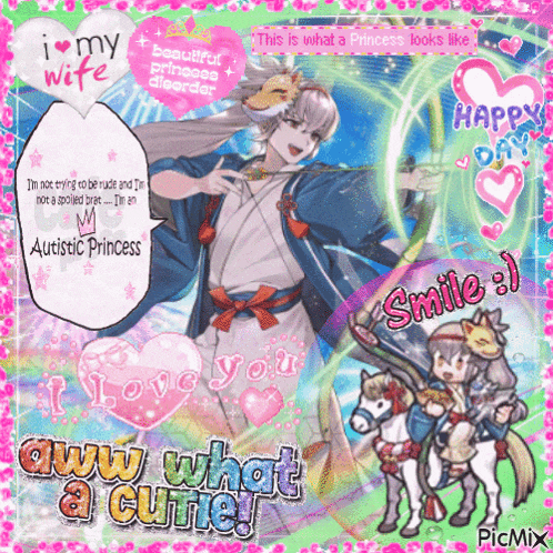 a picture of a princess with the words i love you and smile