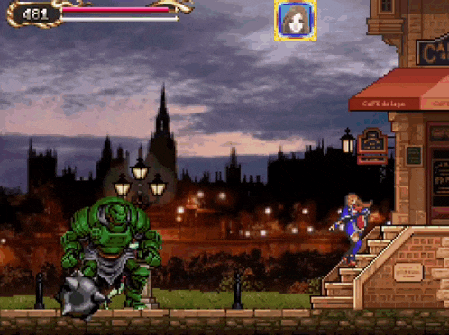 a video game is being played in front of a building that says cafe de laye