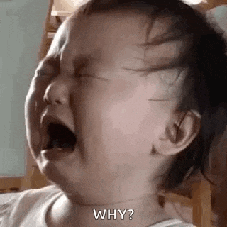 a baby is crying with her mouth open and asking why ?