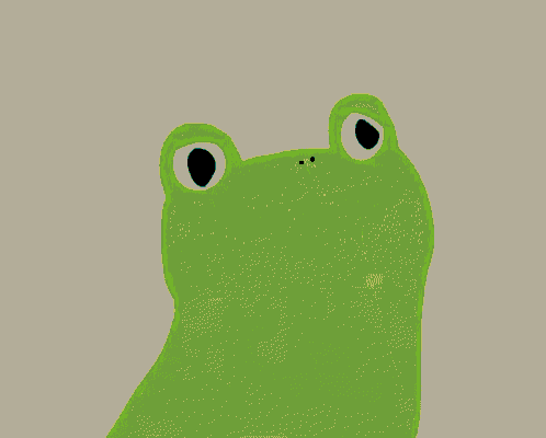 a green frog with a pink tongue and a big smile on its face
