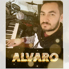 a picture of a man playing a piano with the name alvaro