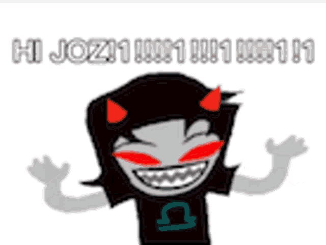 a cartoon character with red eyes and horns says hi joz11