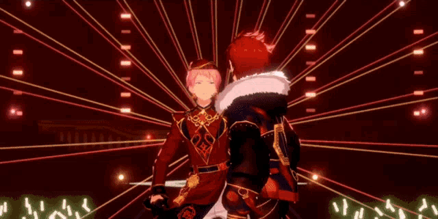 a man in a red and black outfit is dancing on a stage
