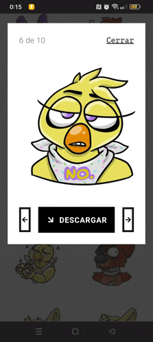 a screenshot of chica from five nights at freddy 's on a cell phone